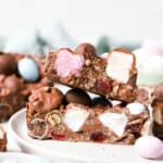 rocky road slices on a white plate