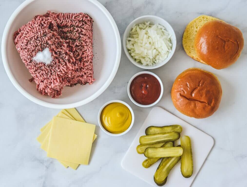 top view of ingredients on white board