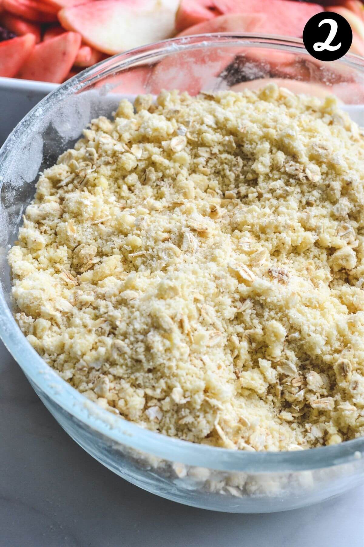 crumble mixture in a glass bowl