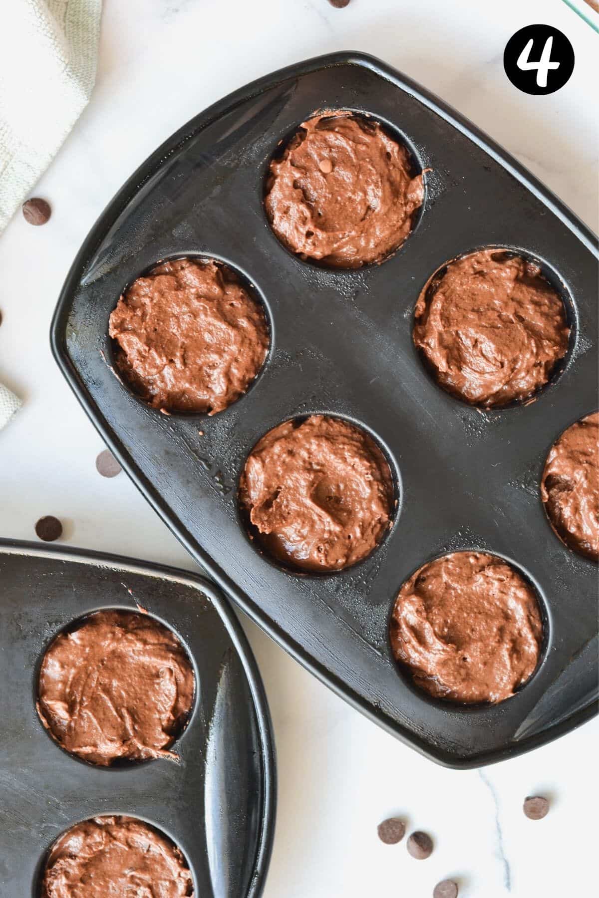 top view of muffin batter in a silicone tray