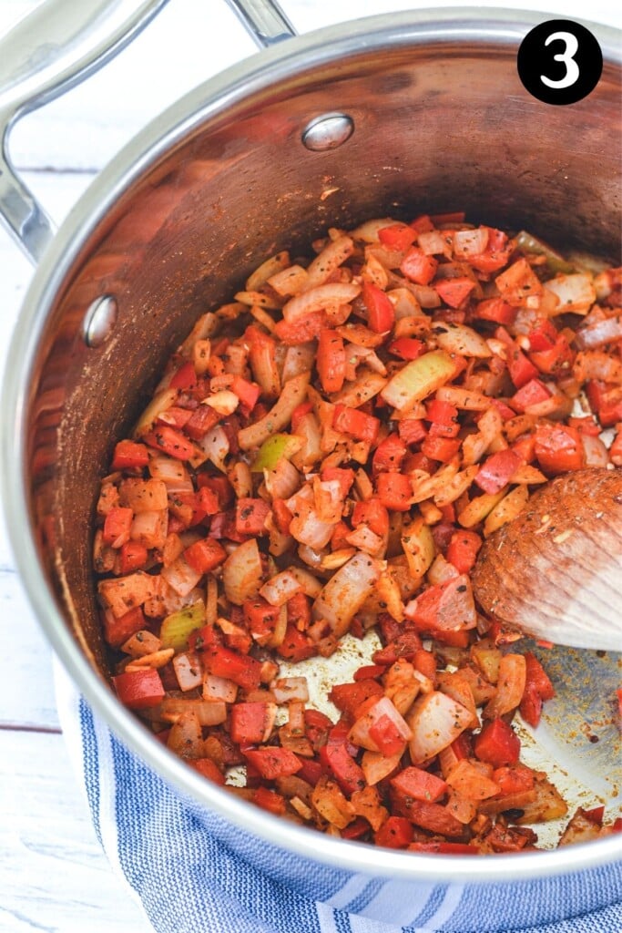 chilli ingredients in a saucepan.