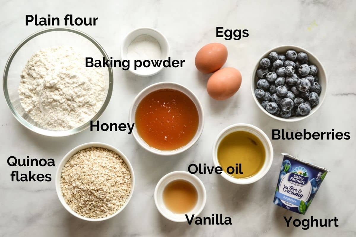 all ingredients for healthy cupcakes laid out on a table