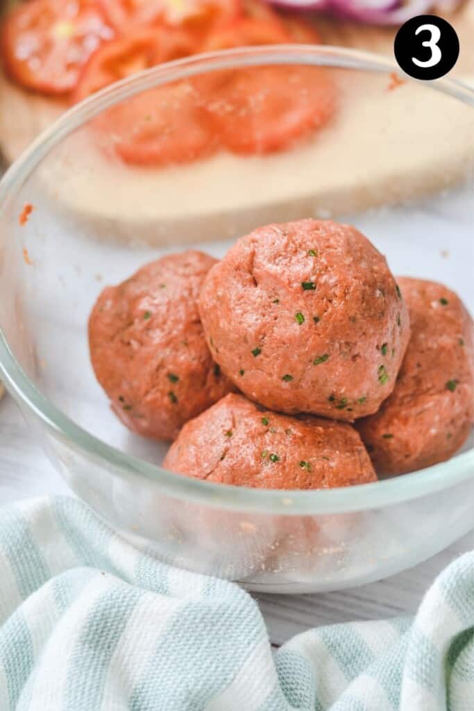 turkey mixture rolled into balls, in a glass bowl