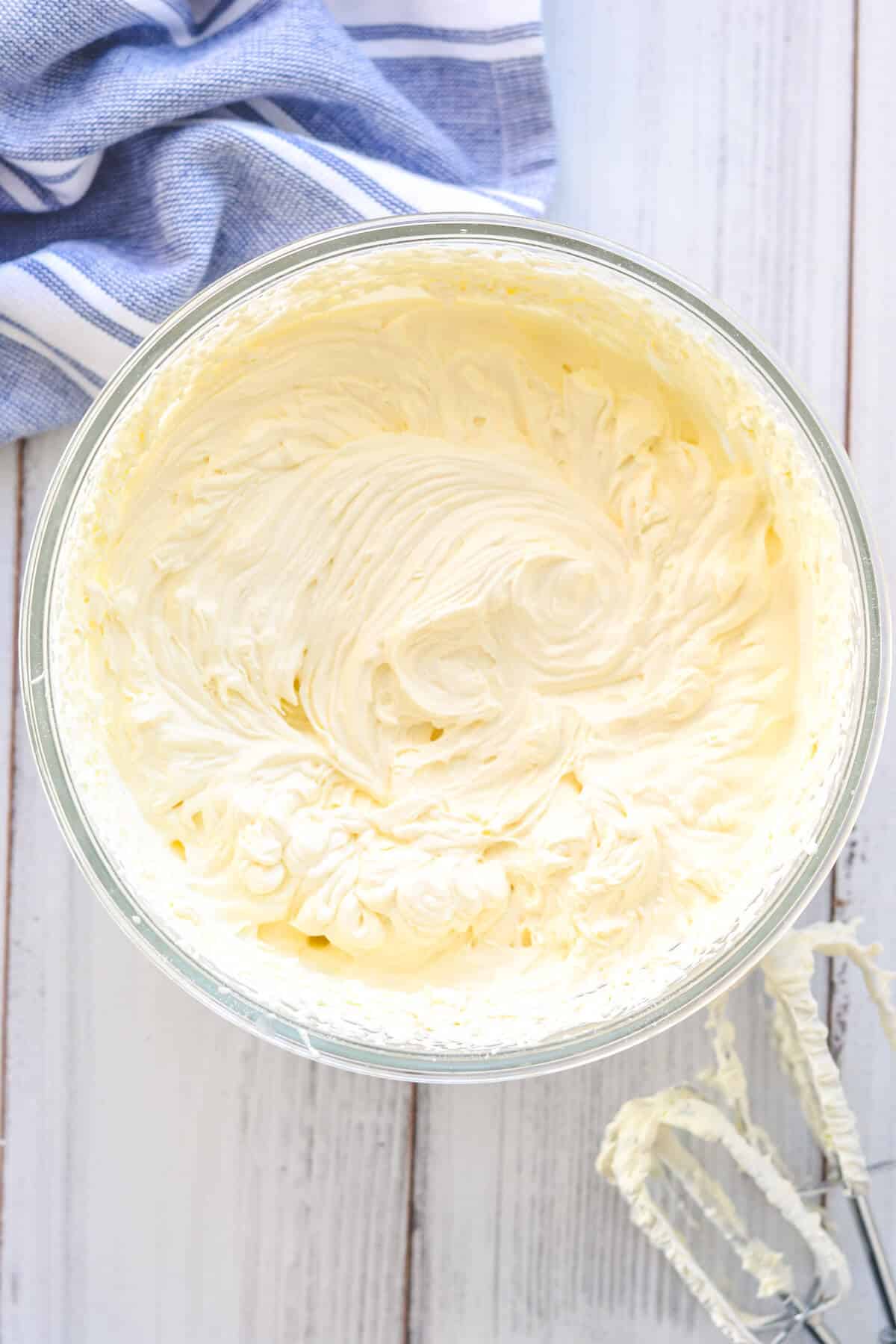 whipped cream in a glass bowl