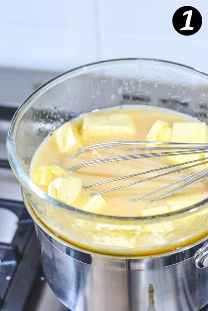 lemon juice and butter in a bowl over a saucepan