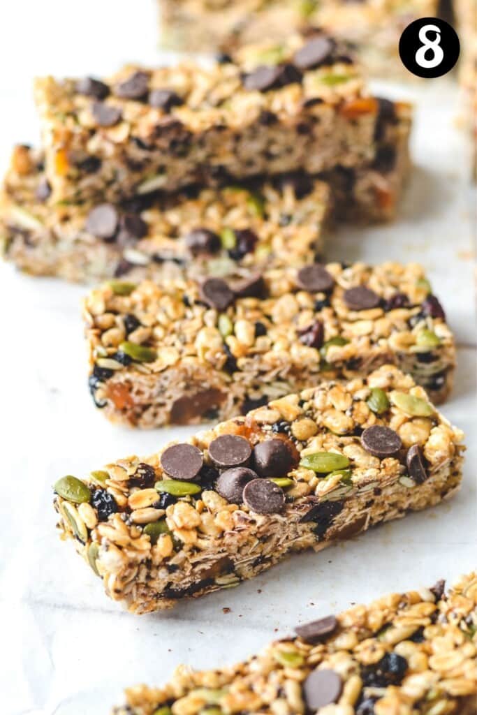 finished muesli bars on a white board