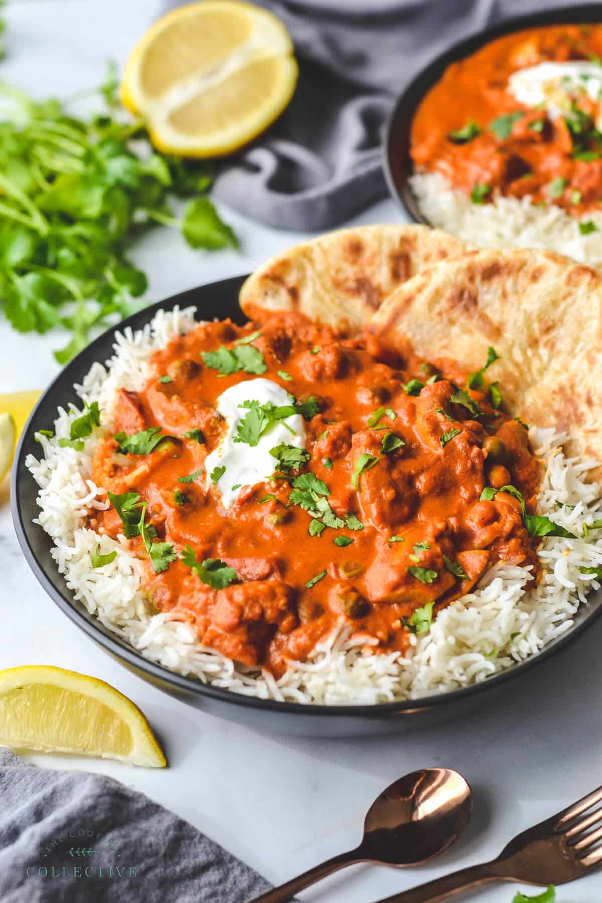 tikka masala served over rice