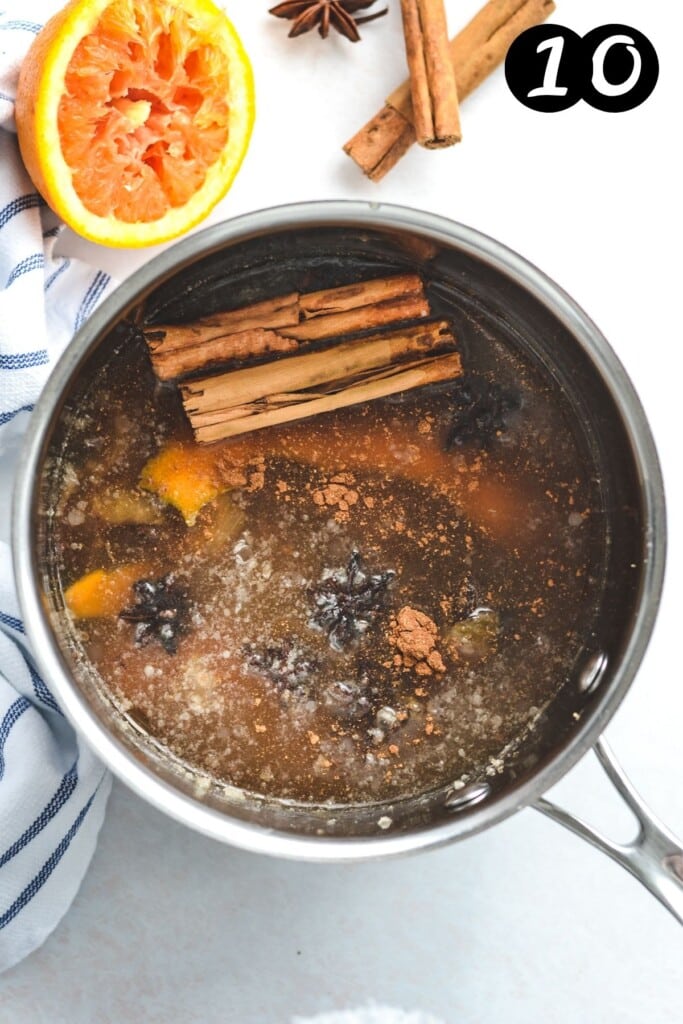 ingredients for pork belly sauce in a saucepan