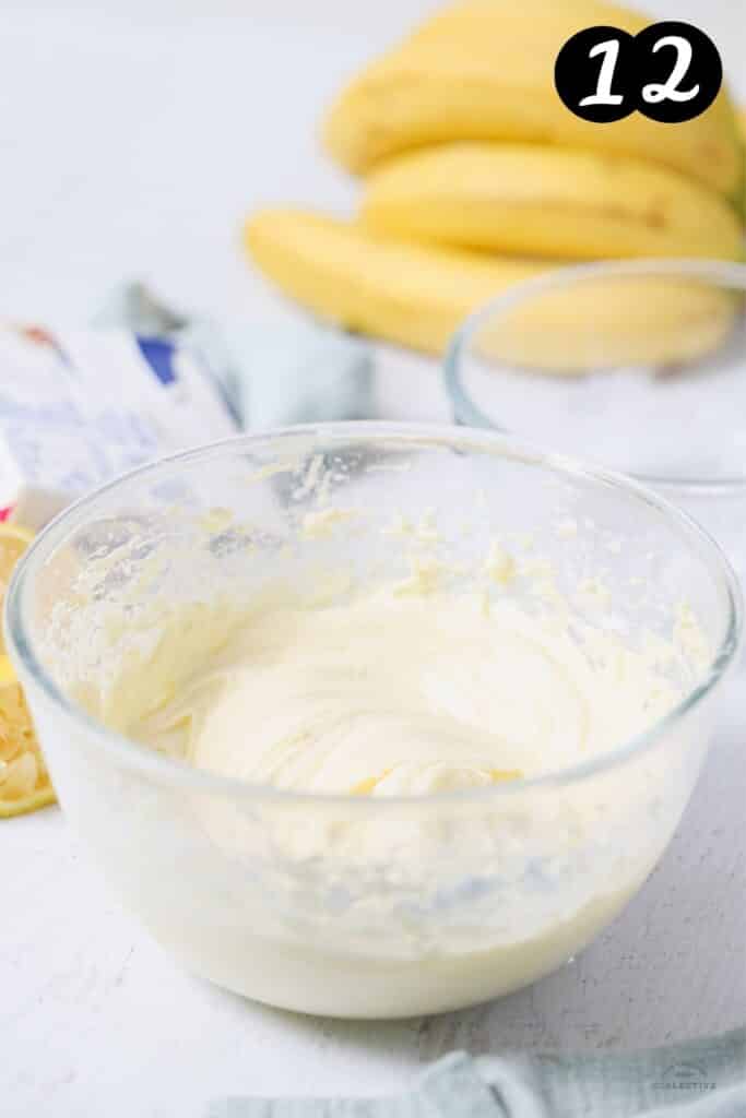 cream cheese frosting in a glass bowl