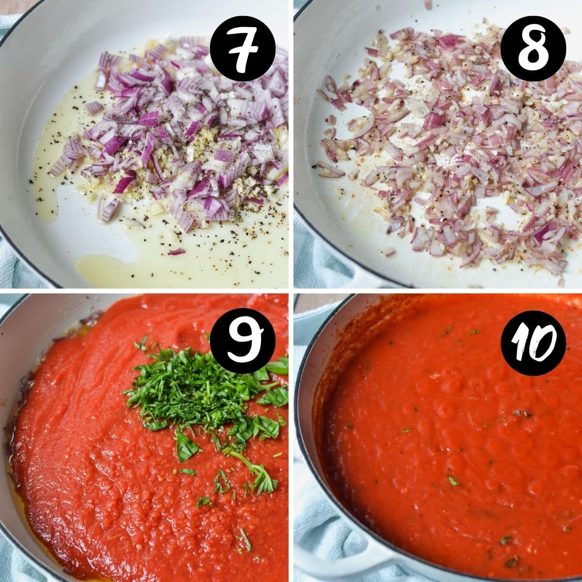 step by step photos of napoletana sauce in a pan