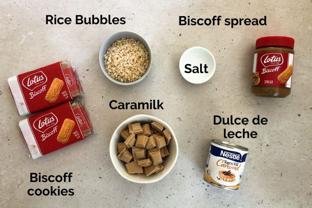 all ingredients for Biscoff truffles laid out on a table.