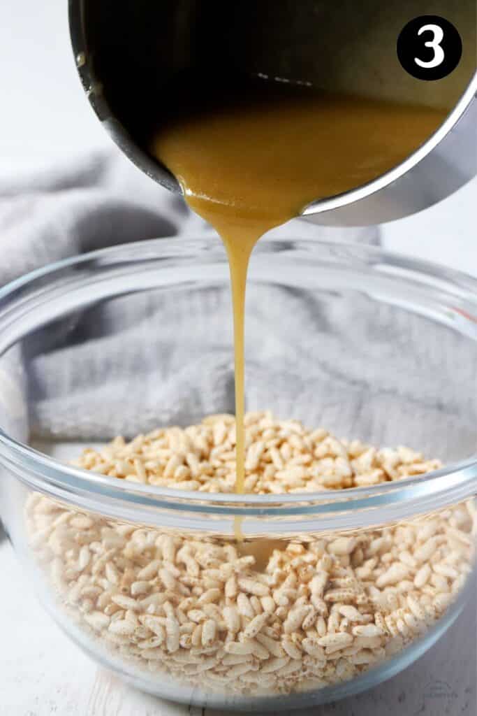 honey and coconut oil mixture being poured into a bowl