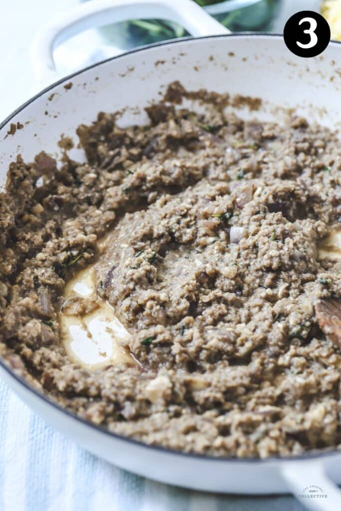 mushrooms cooked in a white pan