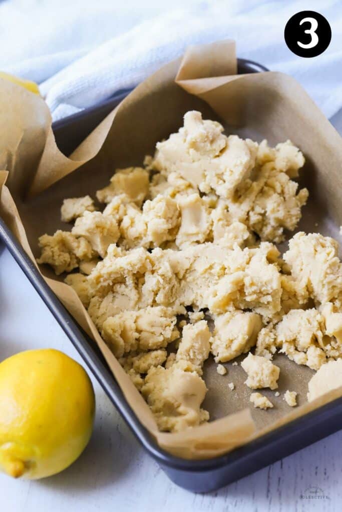 shortbread dough in a baking tray