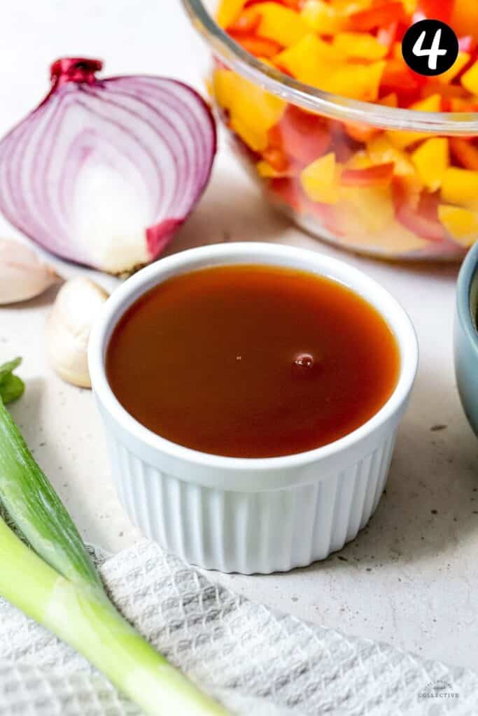 sweet and sour sauce in a glass dish