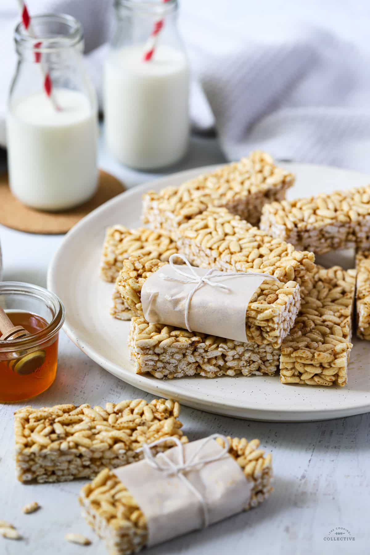 Homemade LCM bars on a white plate