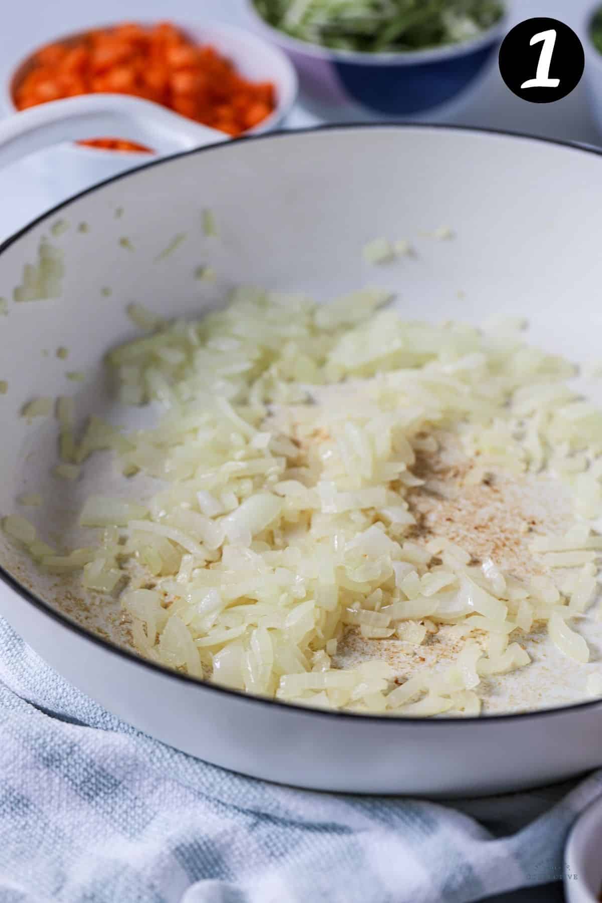 sautéed garlic and onion in a pan