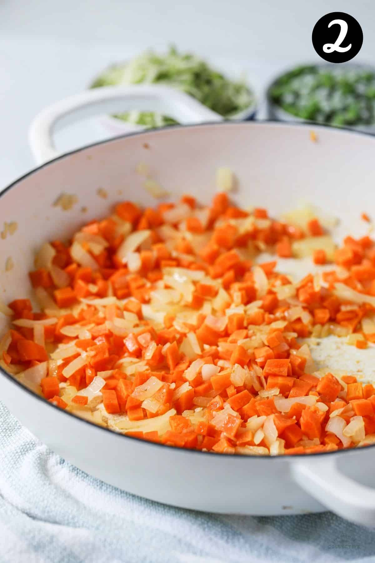 diced carrot in a white pan