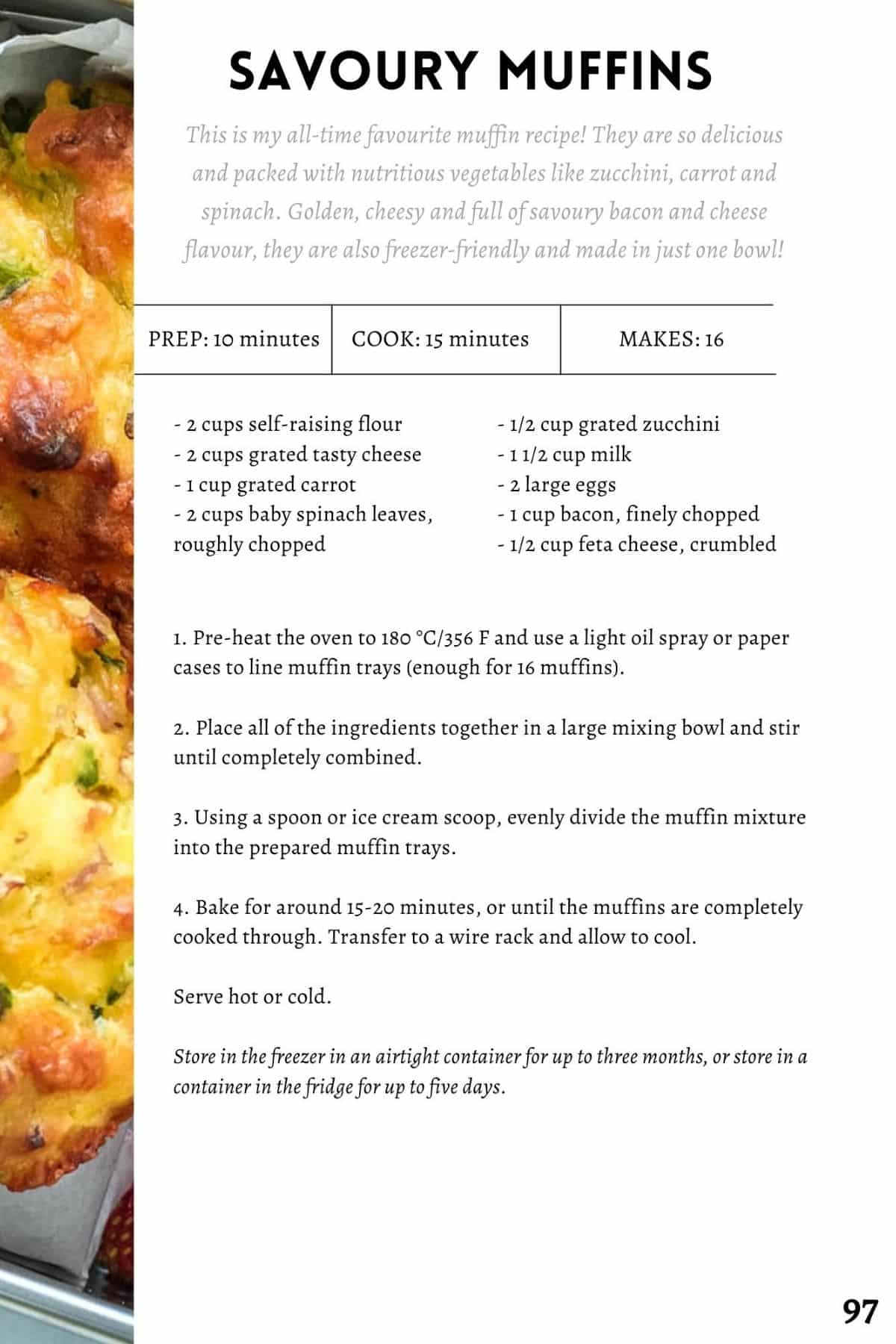 a recipe page from an ebook showing how to make savoury muffins