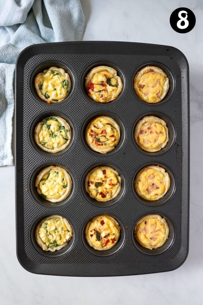 finished quiches in a muffin tray