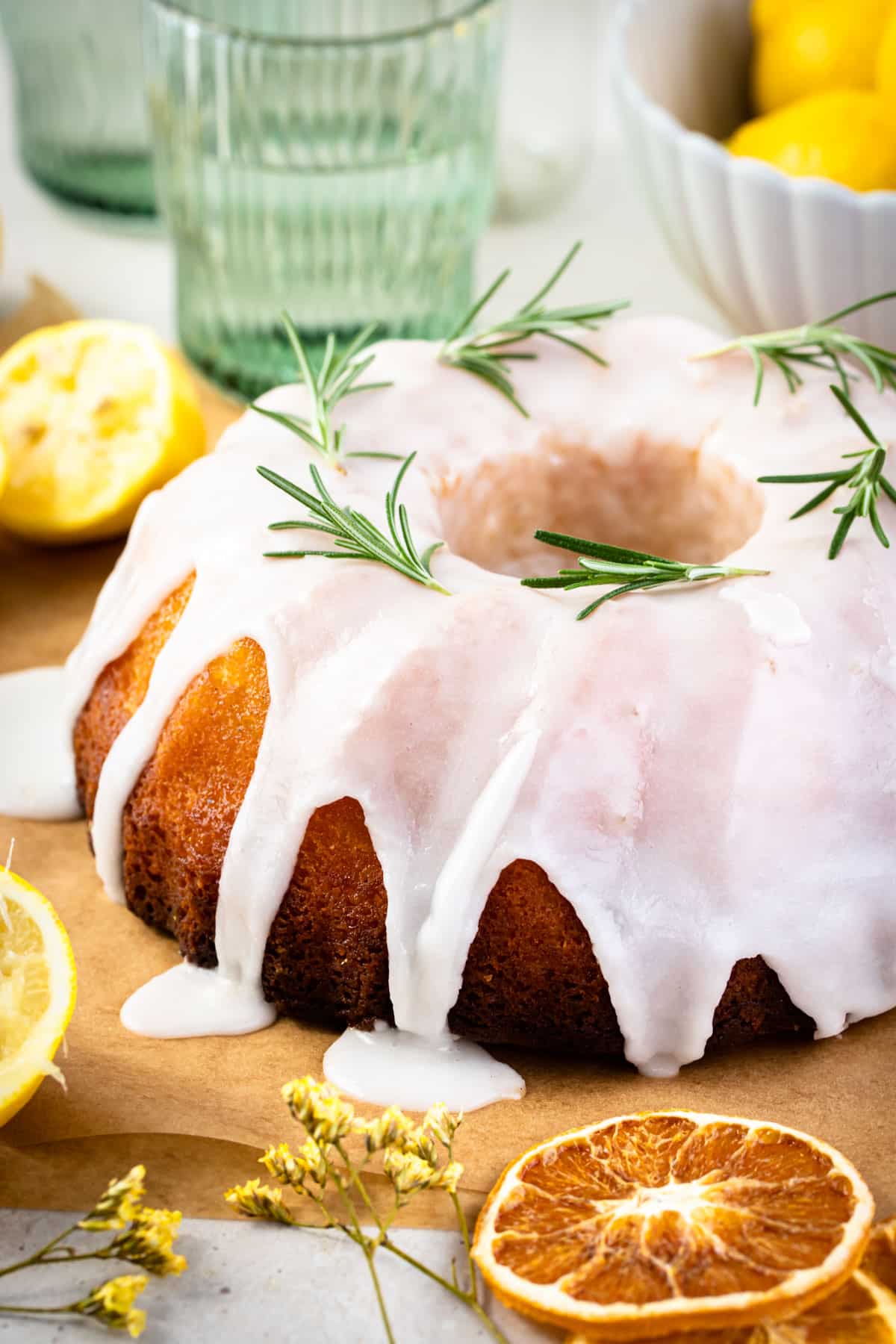 lemon syrup cake on a table