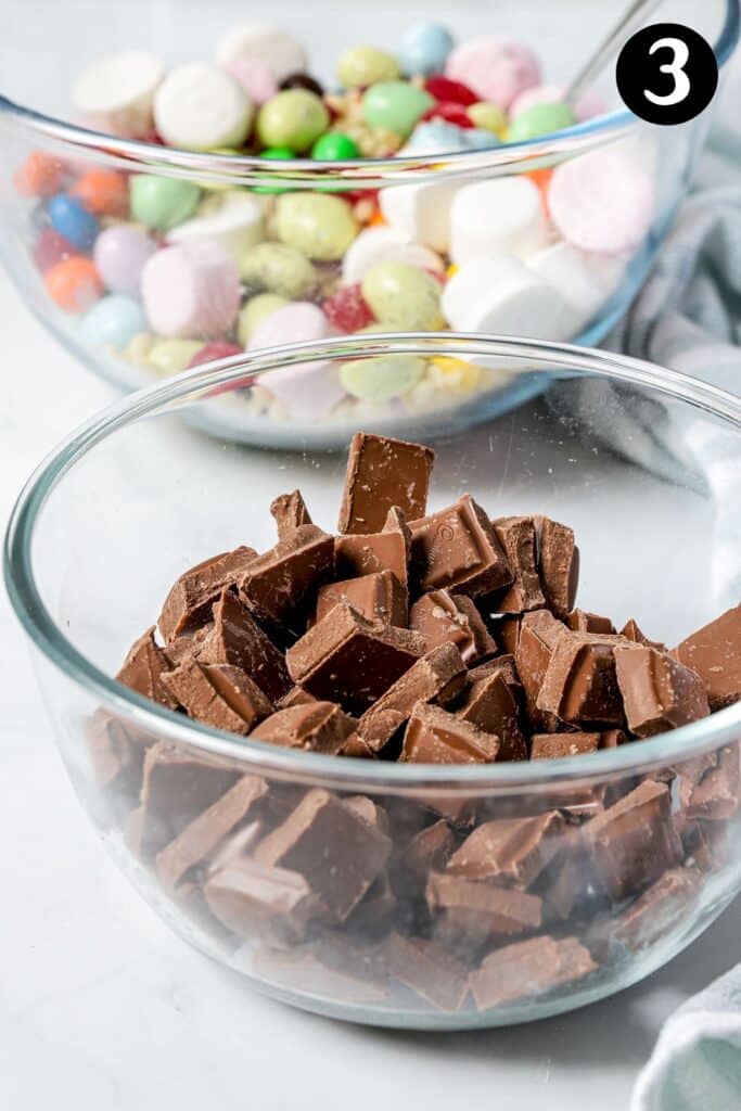 pieces of chocolate in a glass bowl