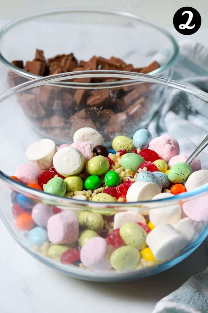 rocky road filling mixture in a bowl