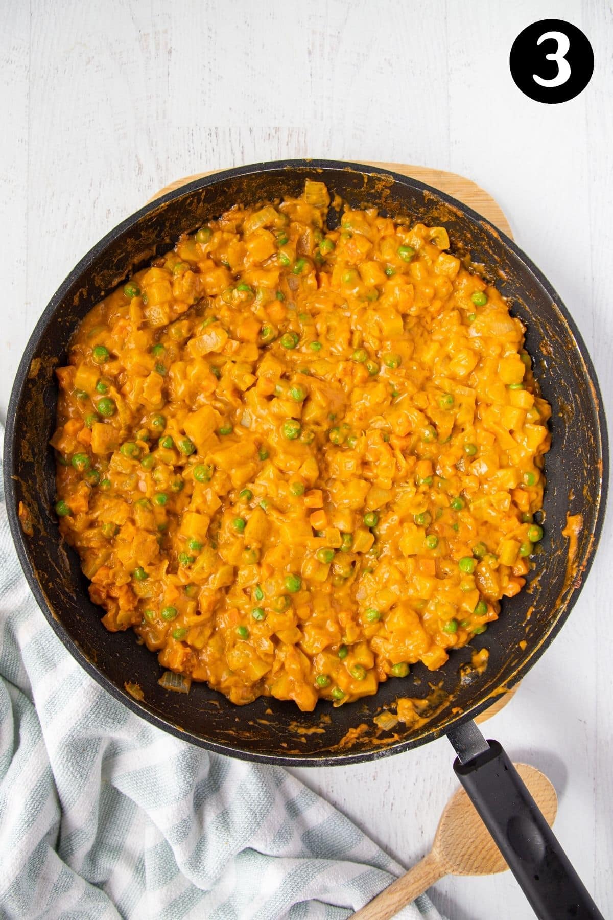 vegetable pie filling in a frying pan