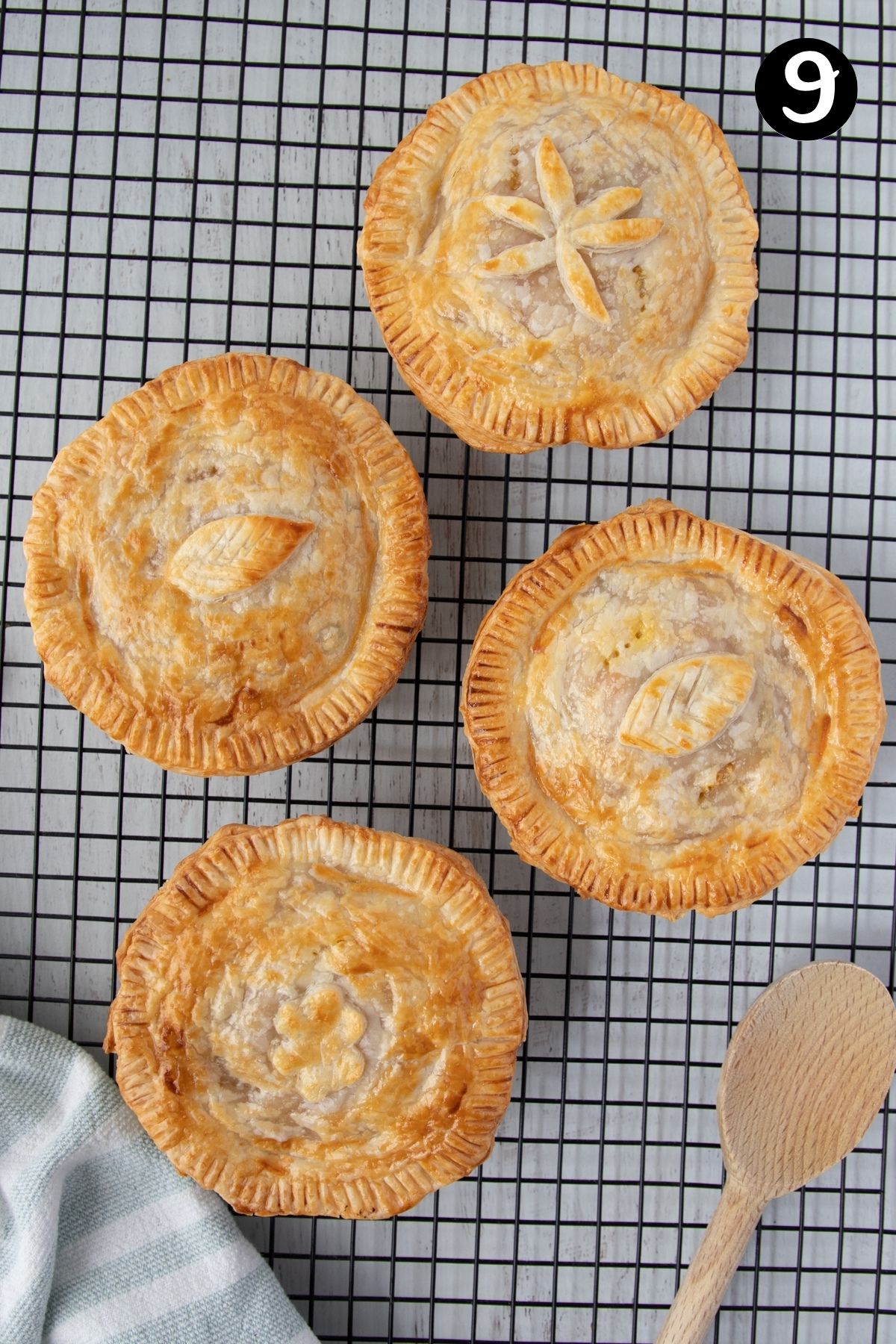 finished pies on a wire rack