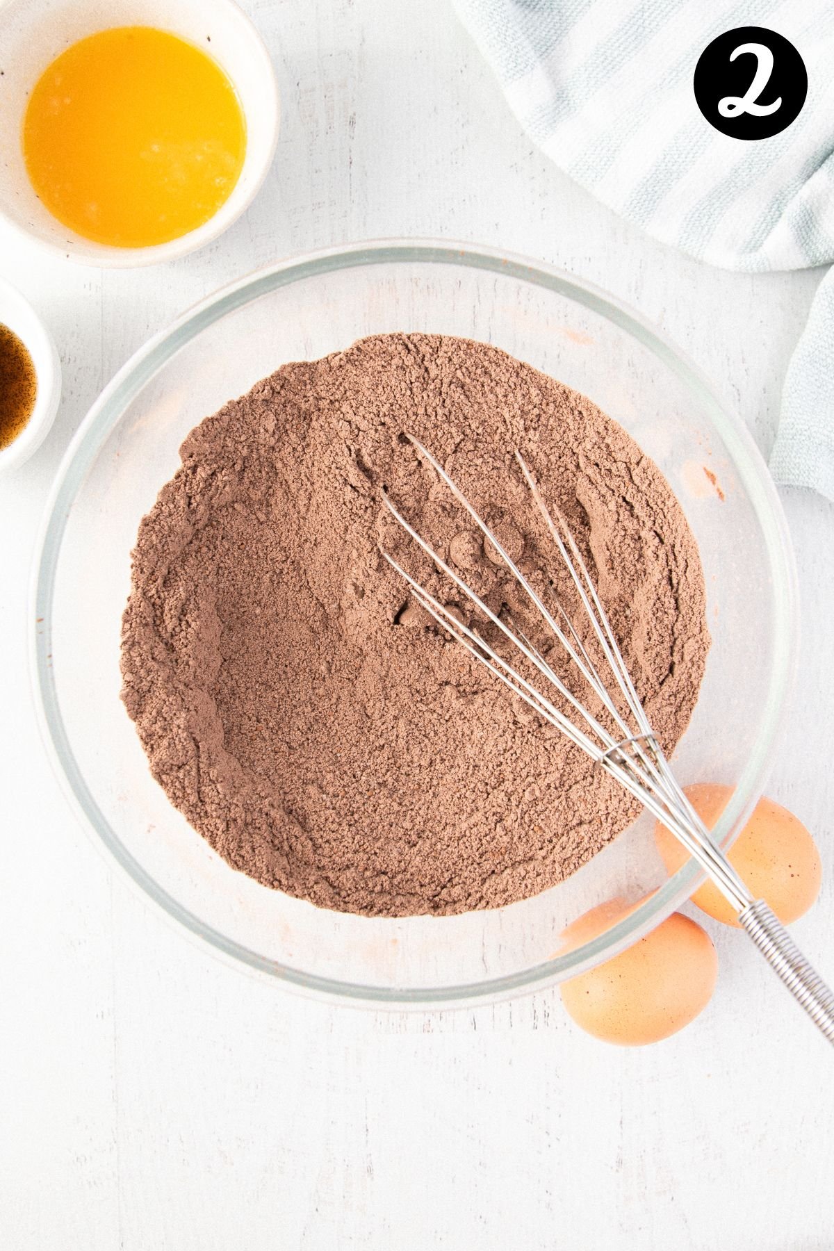 flour and cocoa mixture in a mixing bowl