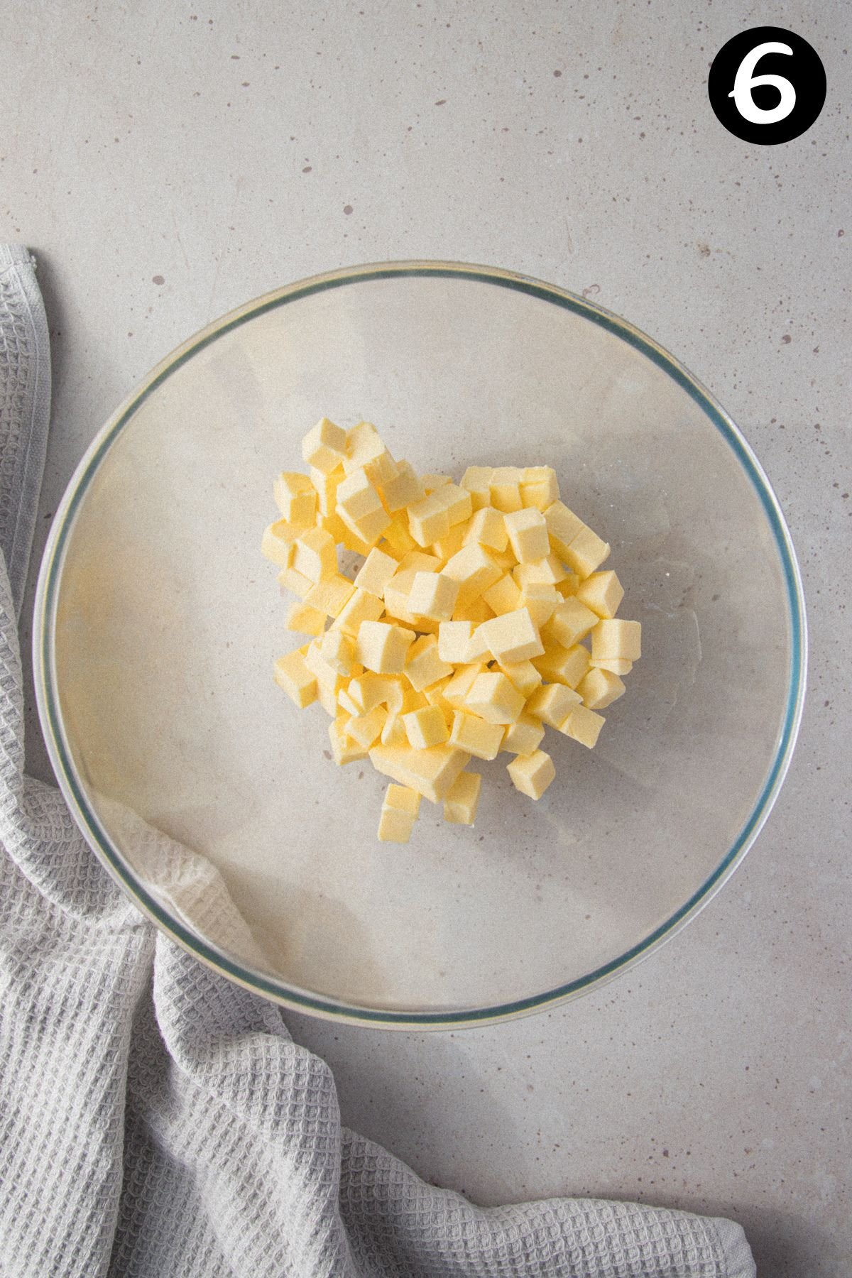 cubes of butter in a glass bowl.