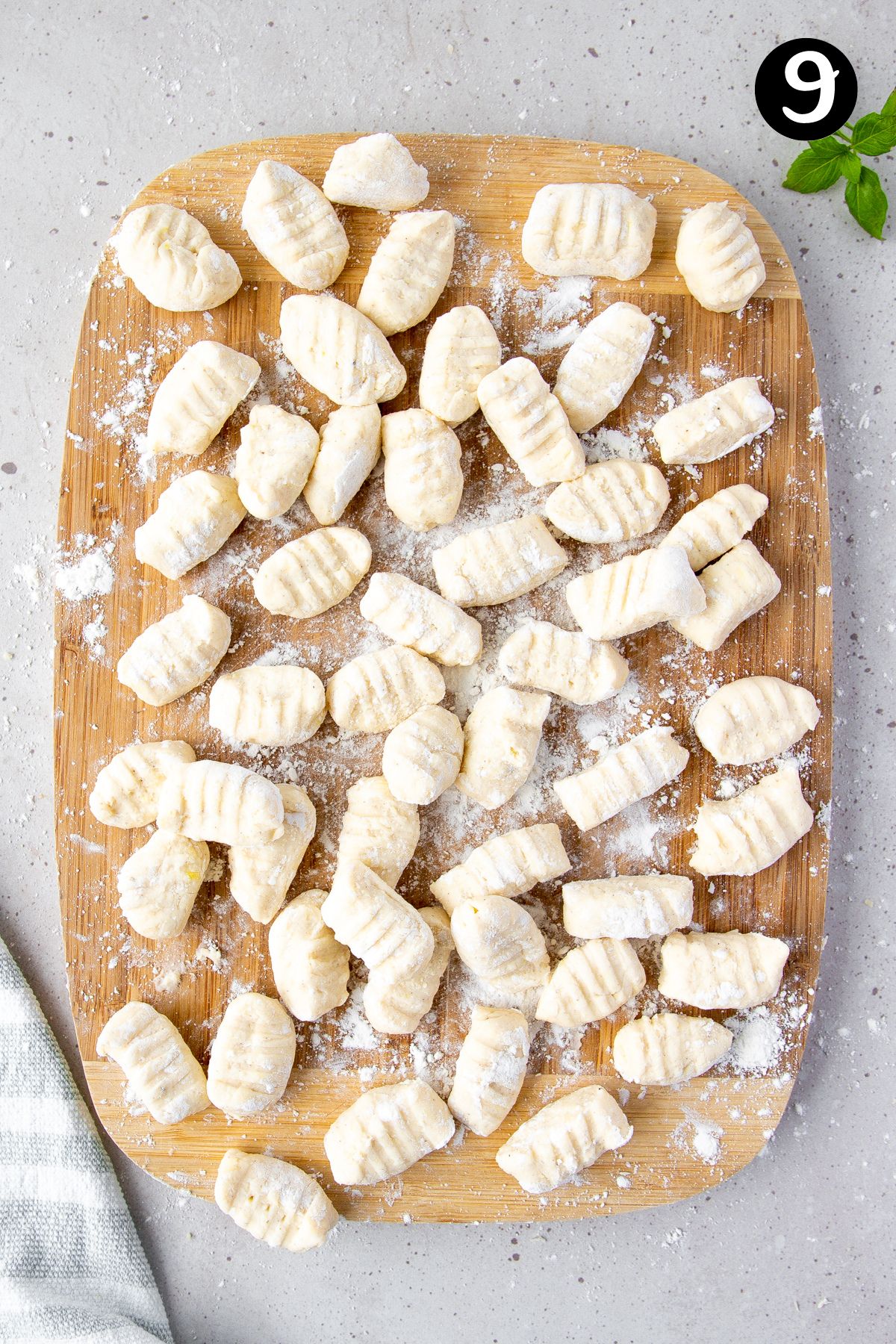 pieces of gnocchi on a lightly floured board.