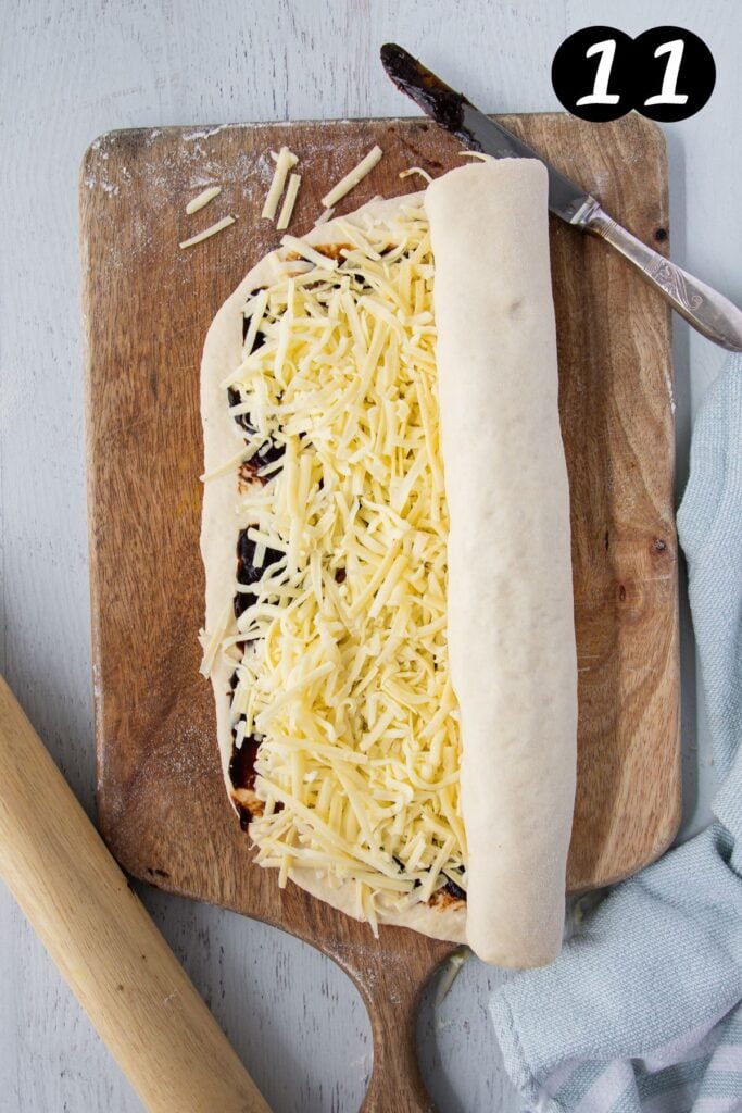 dough being rolled into scrolls