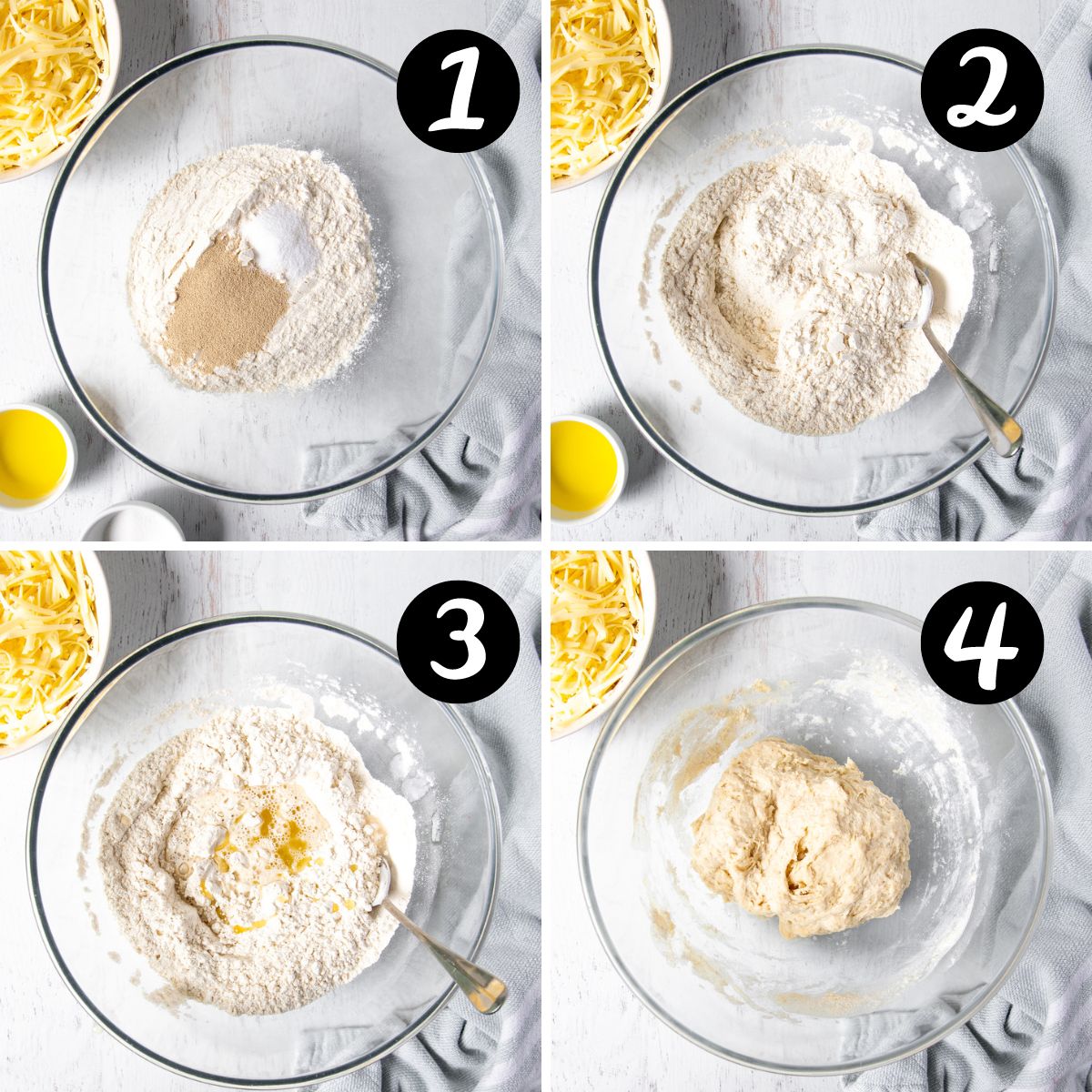 images showing dry ingredients being made into dough