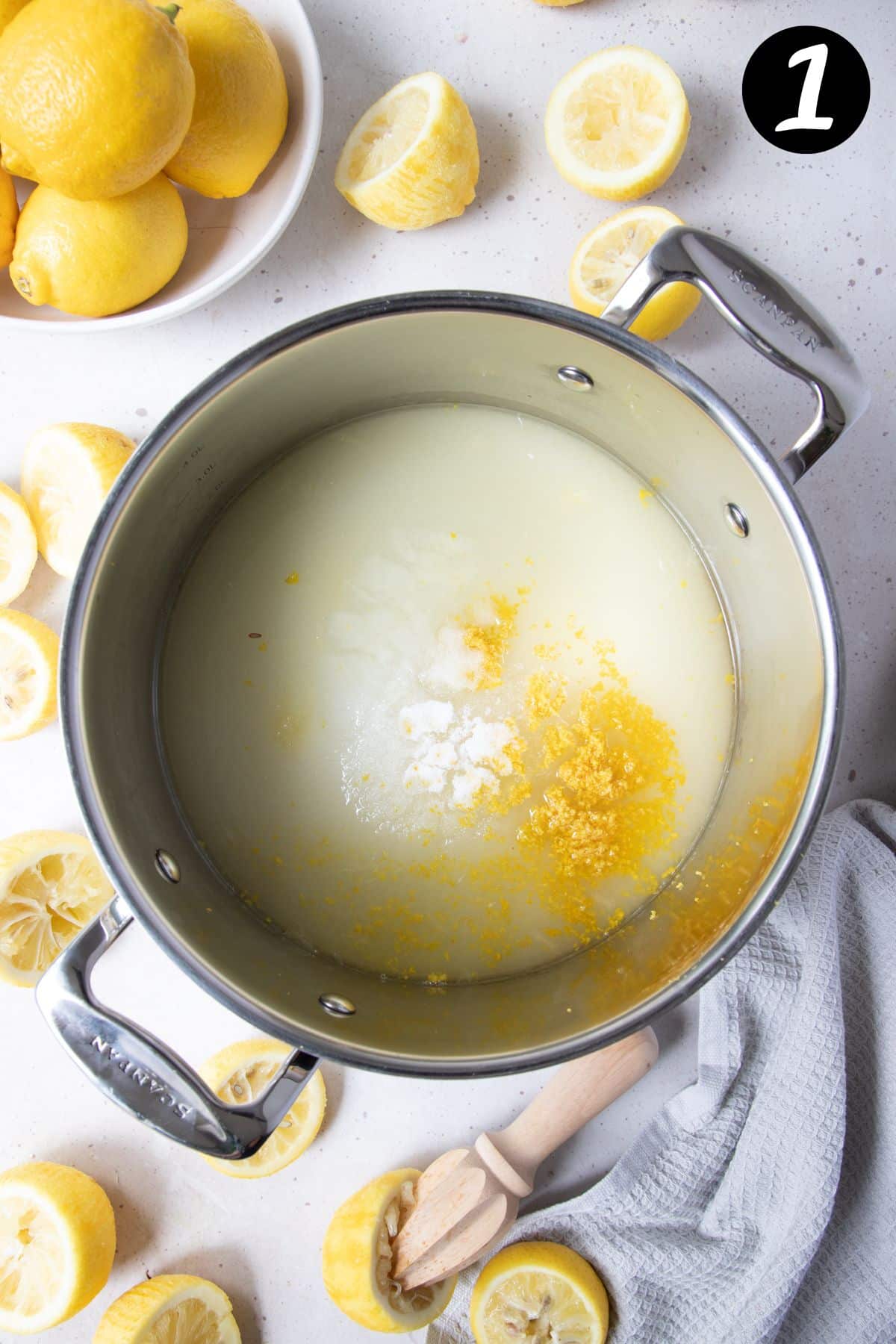 sugar, lemon juice and lemon zest in a saucepan.