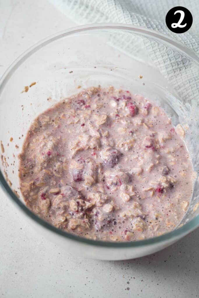 overnight oats mixture in a glass bowl.
