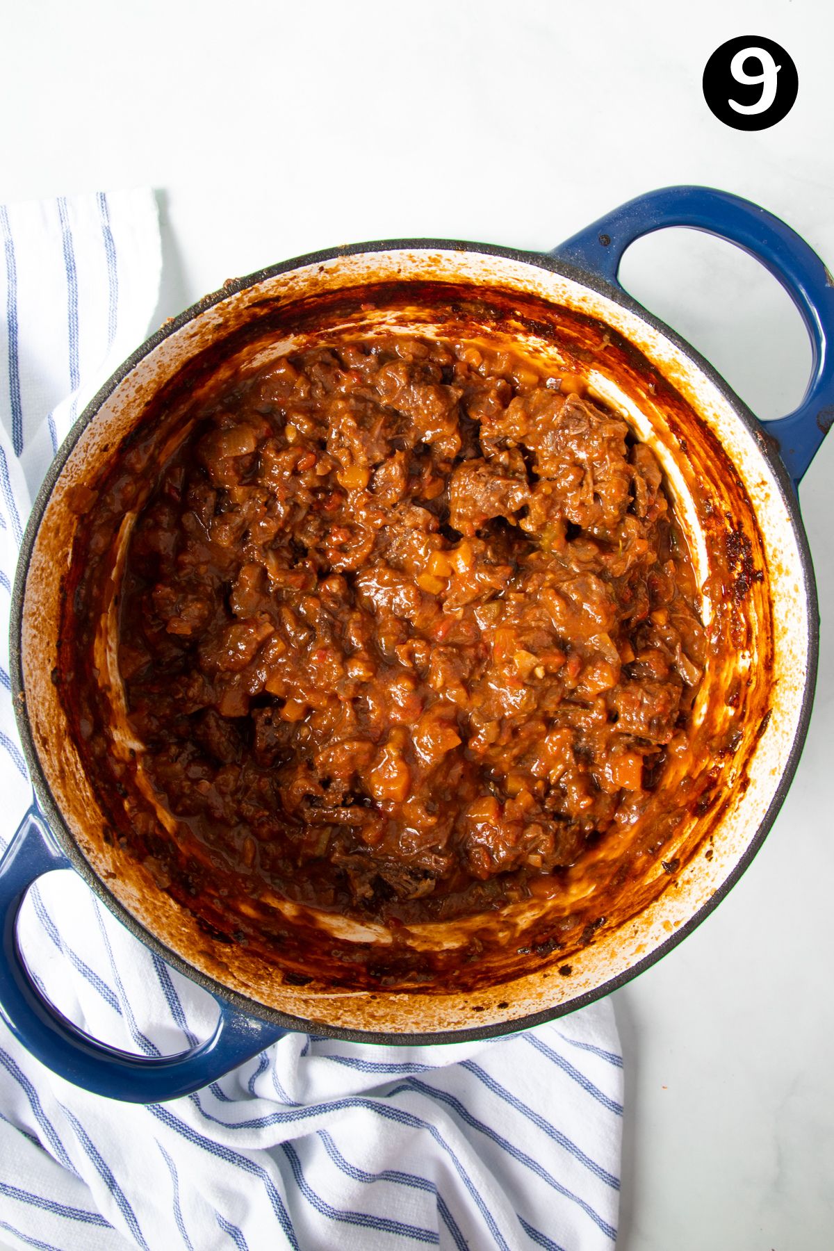 finished ragu in a pot.