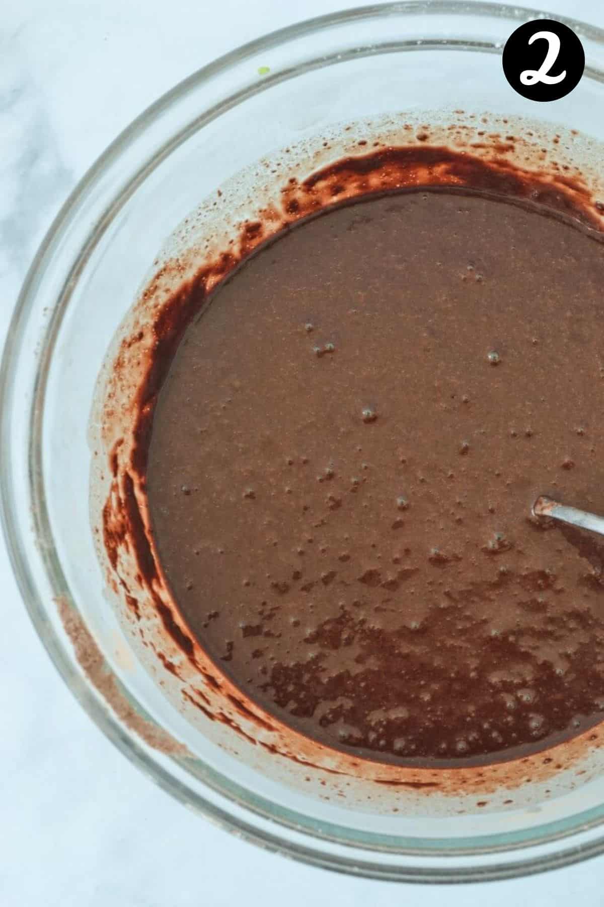 chocolate cake batter in a bowl.