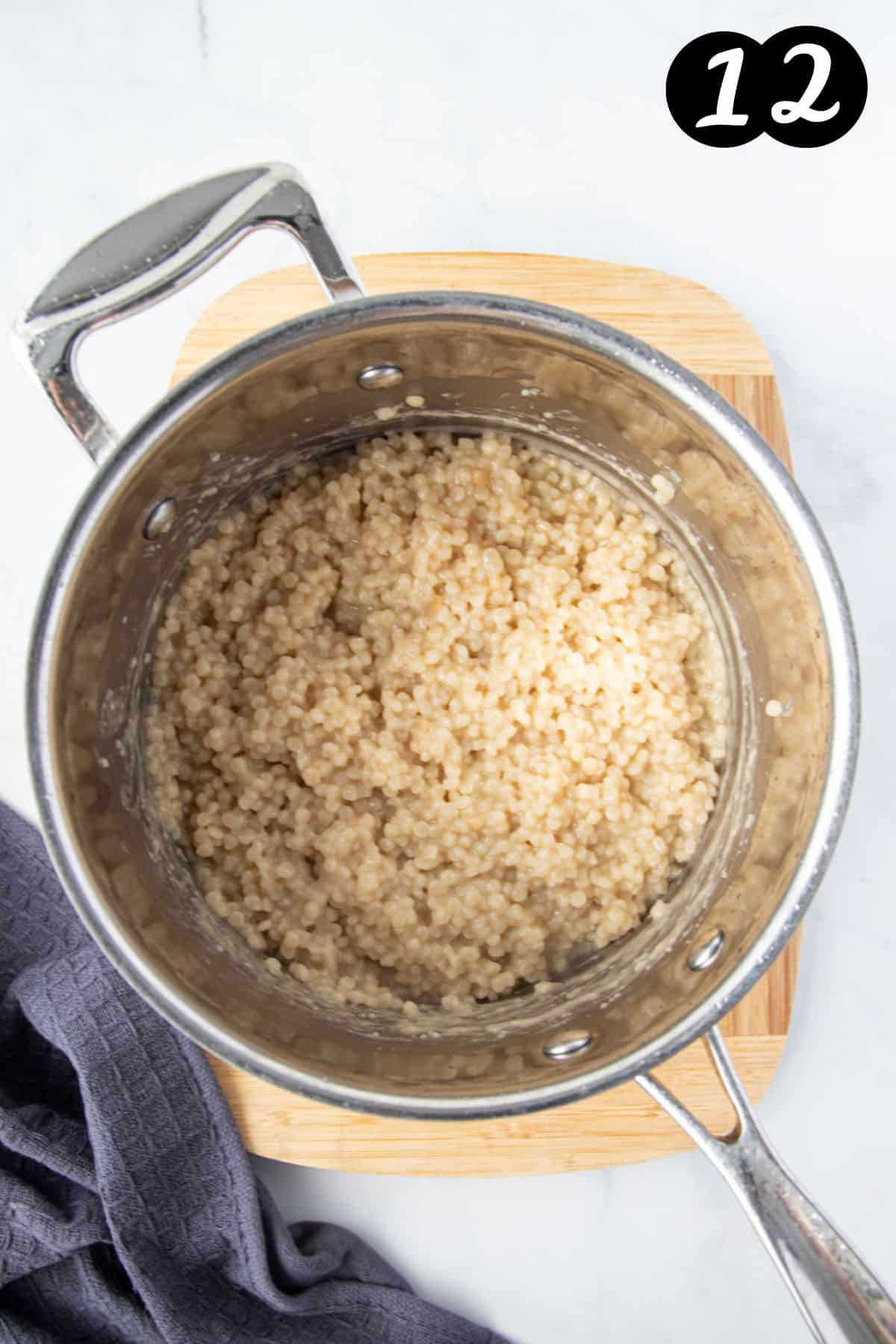 finished pearl couscous in a pan