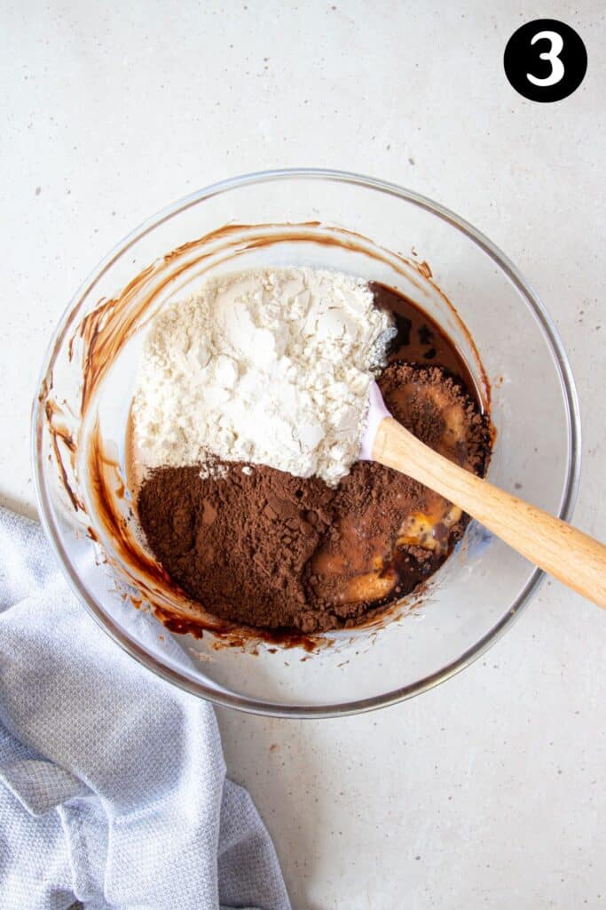 brownie ingredients in a glass bowl.