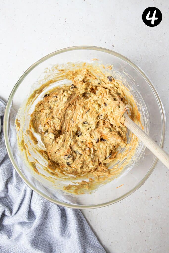 muffin batter in a mixing bowl.