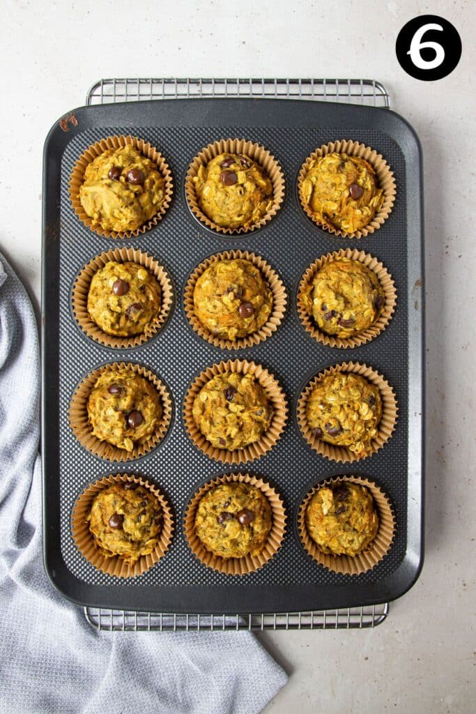 finished muffins in a baking tray.