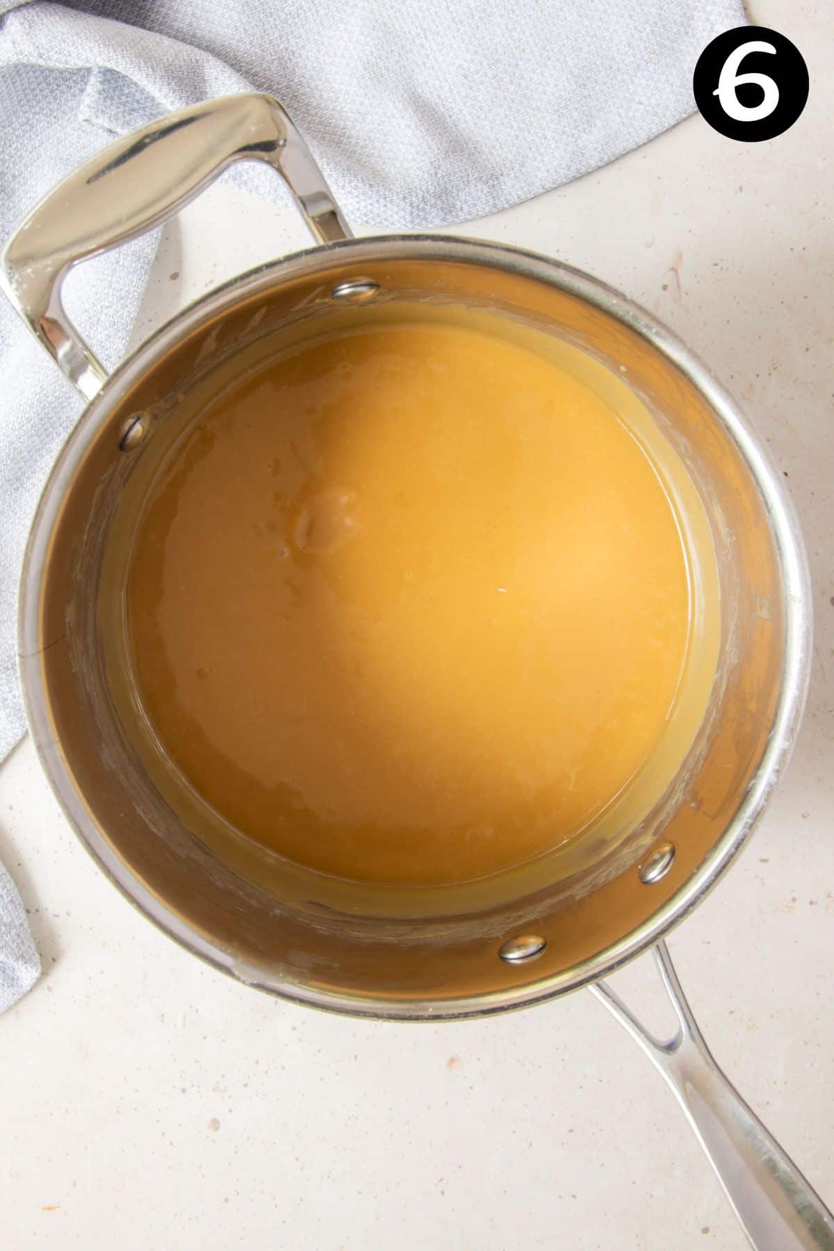 caramel mixture in a saucepan.