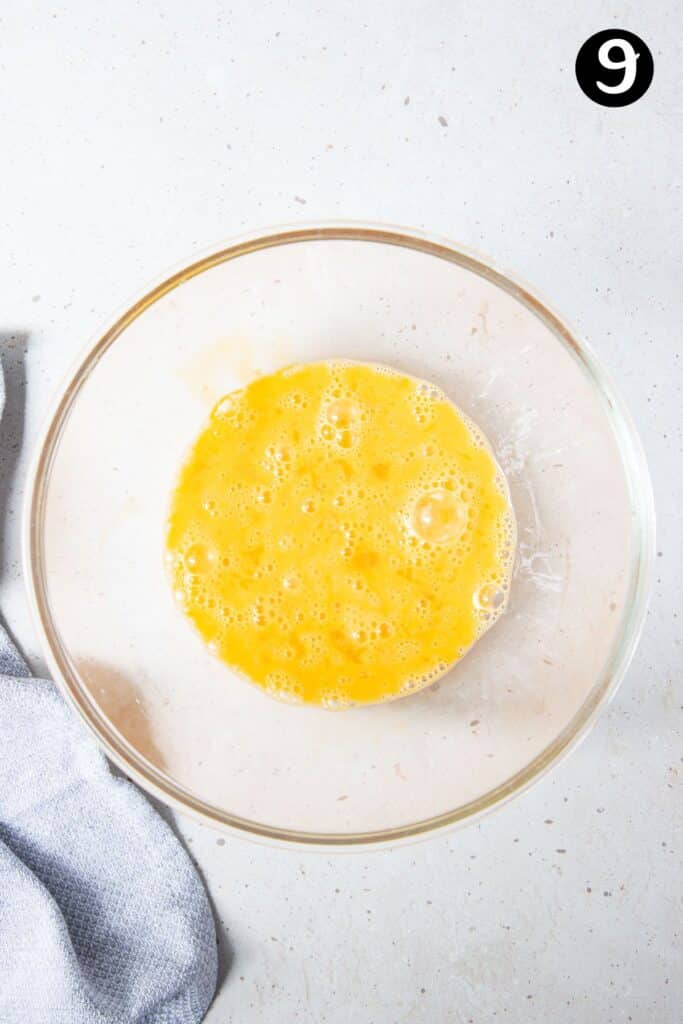 egg mixture in a bowl.