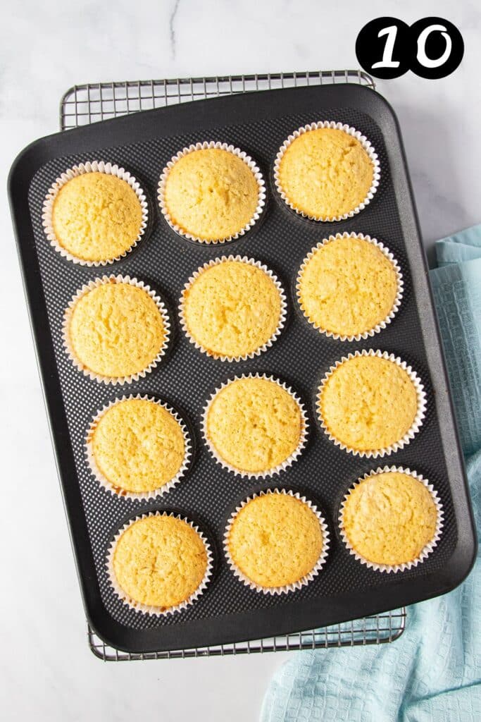 finished cupcakes in a baking tray.