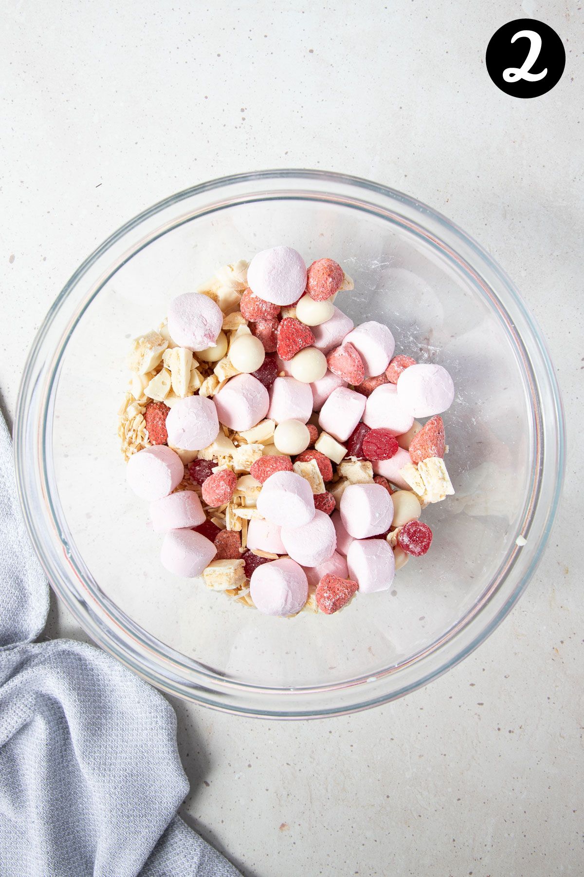 rocky road filling ingredients in a bowl.