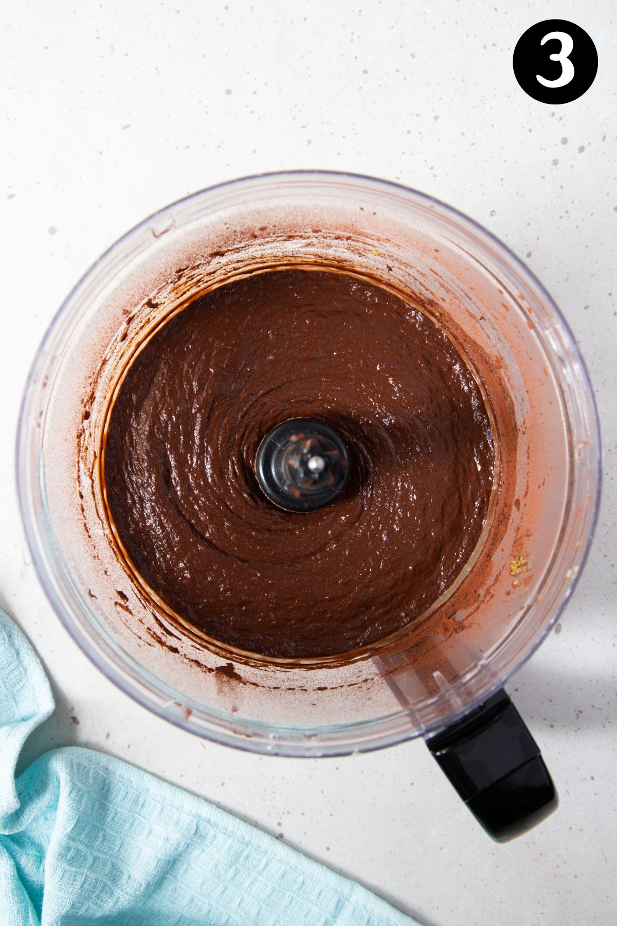 avocado chocolate mousse blended in a food processor.