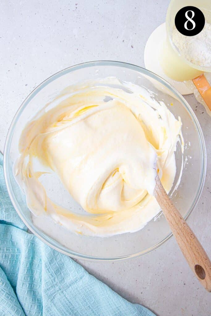 egg yolks folded into egg whites.