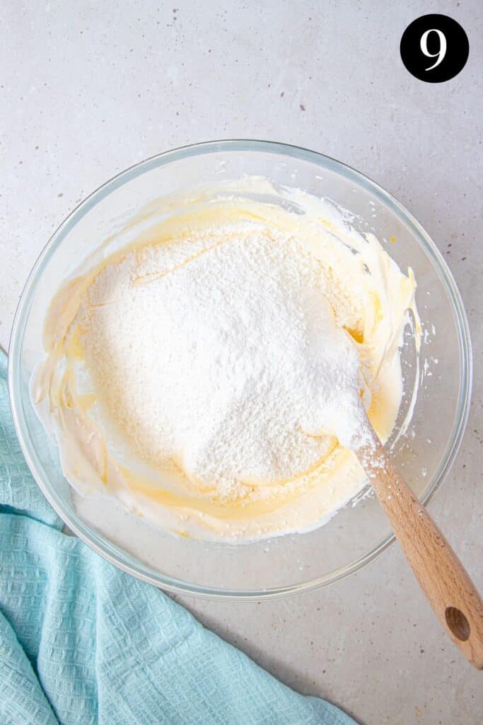 cornflour mixture sifted over egg whites.