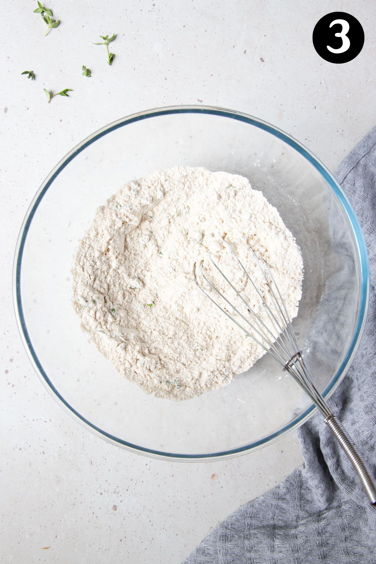 dry ingredients in a glass bowl.